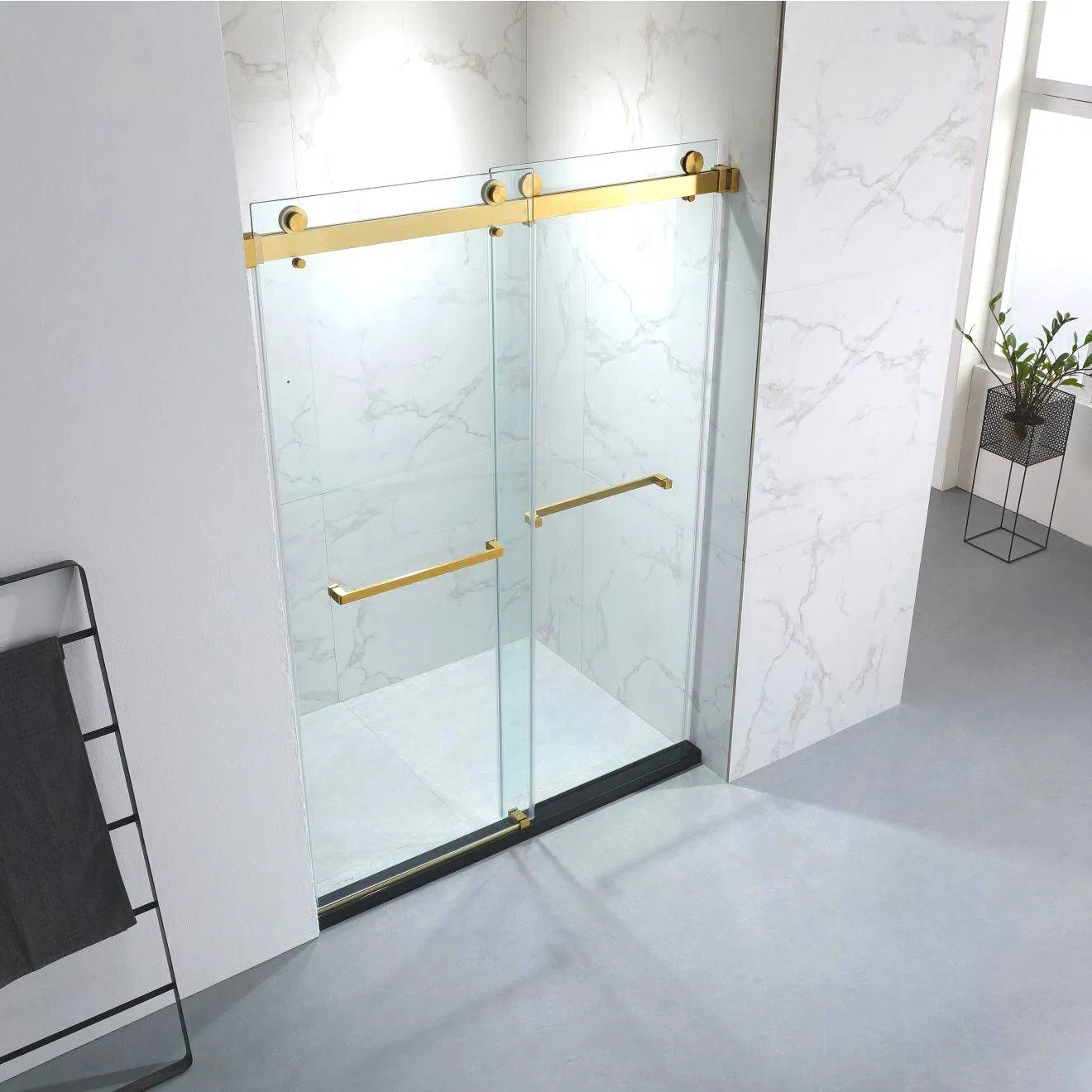 High End Luxury Gold Stainless Steel Fittings Shower Enclosure Sliding Glass Doors