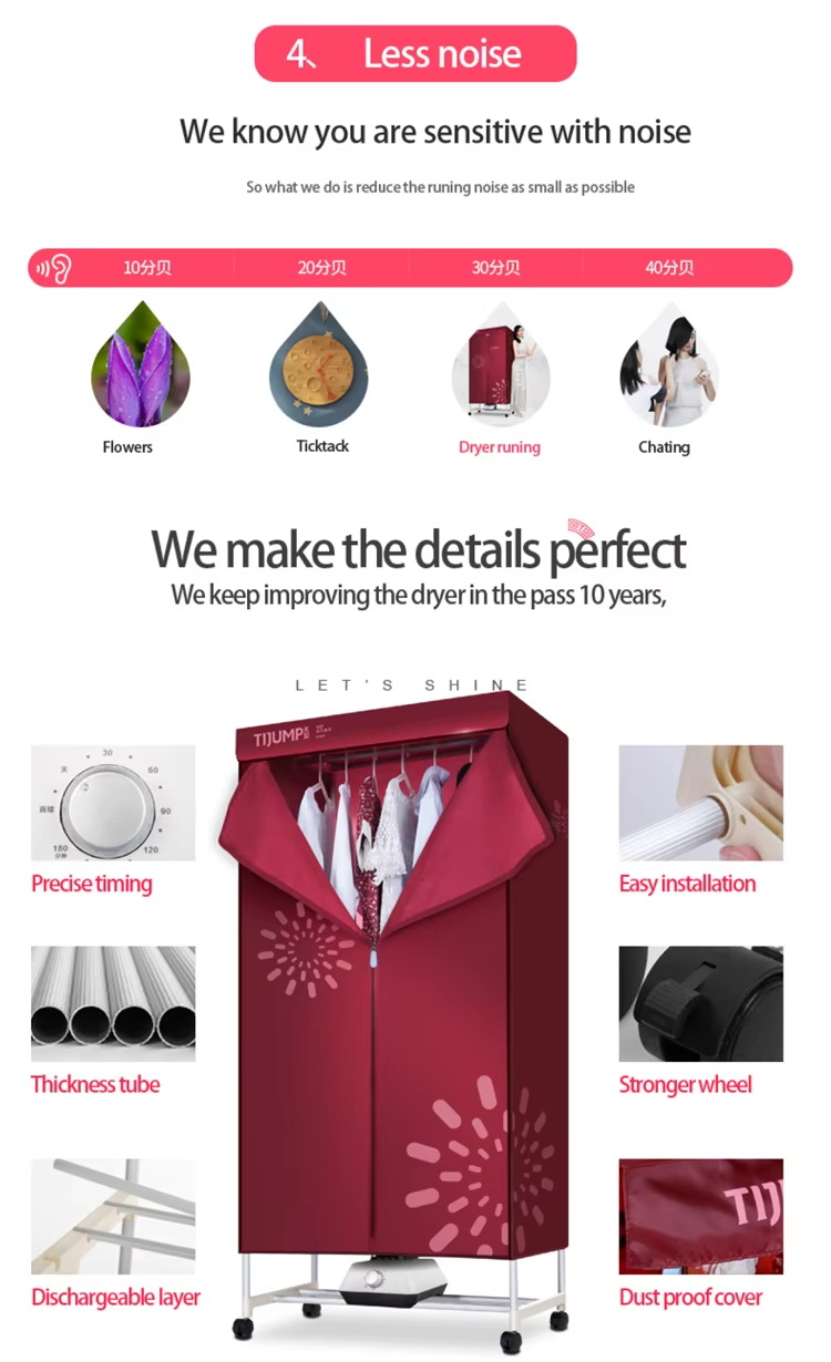 Tj-Sm368 Modern Design Portable Large-Space 15kg 2-Layer 1200W Timer Multifunctional Hot Air Dryer Wardrobe