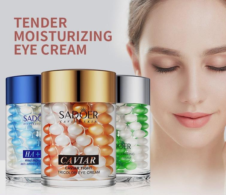Caviar Essence Firming Three Color Eye Cream Elastic Hyaluronic Acid B5 Anti-Wrinkle Eye Bag Eye Cream Anti Aging Firming Aloe Vera Eye Repairing Remove Cream