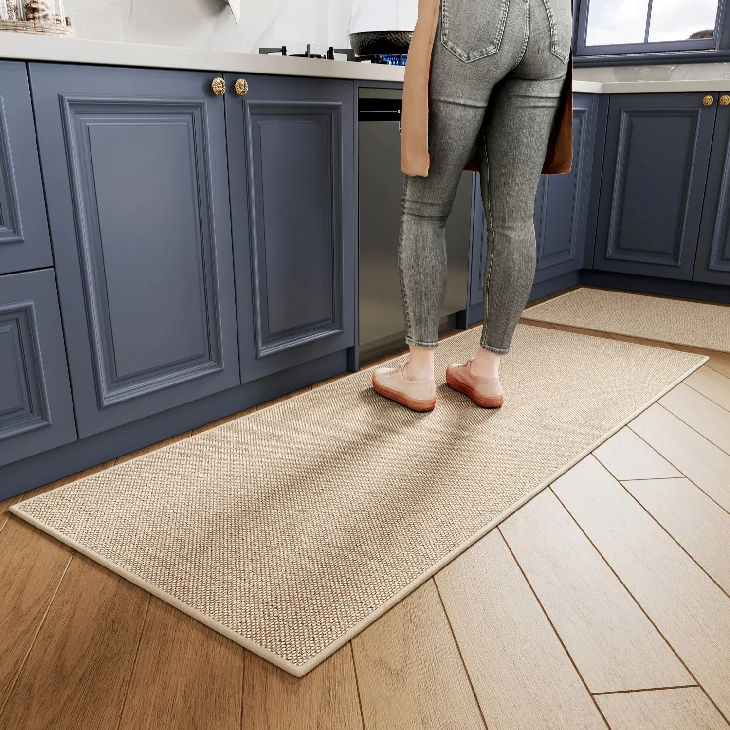 Rubber Backing Anti-Slip Waterproof Oil-Resistant Flax Floor Mat Kitchen Mat