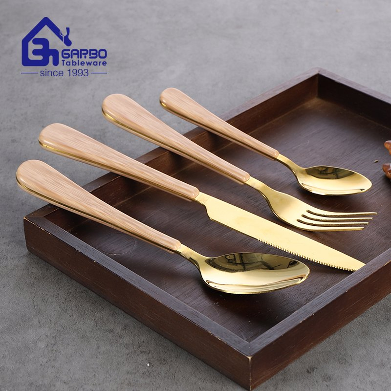 410ss Wooden Design ABS Plastic Handle Stainless Steel Cutlery Set Flatware