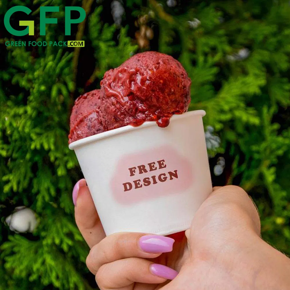 Factory Custom Printed Food Grade Food Packaging Paper Ice Cream Cup Disposable Oil Proof Take Away Packaging Paper Cup with Lid