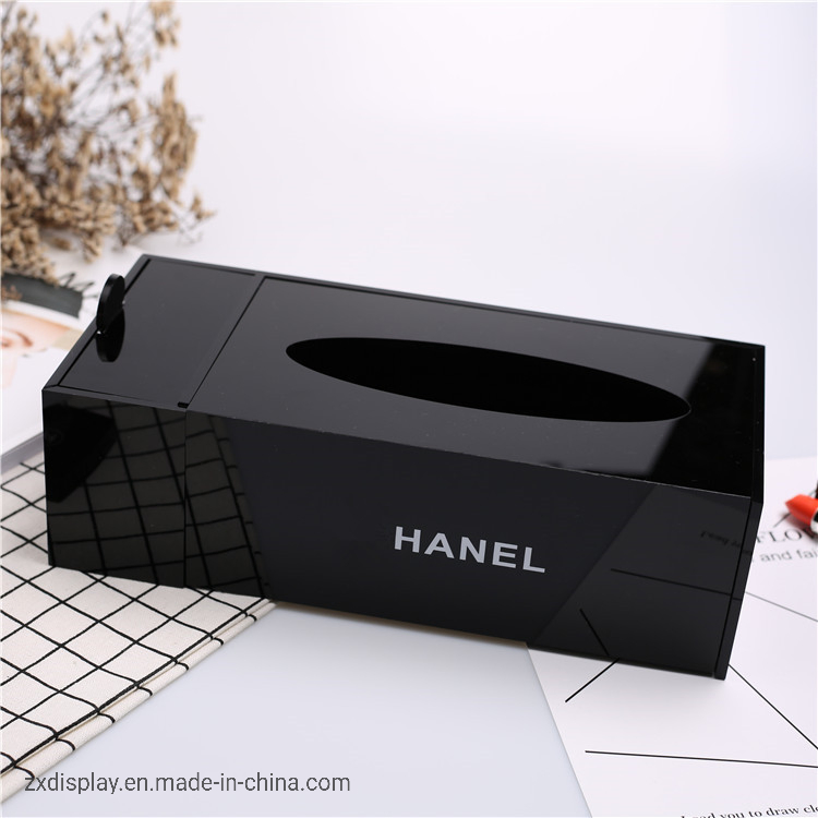 High Quality Acrylic Black Tissue Box Makeup Face Towel Storage Box