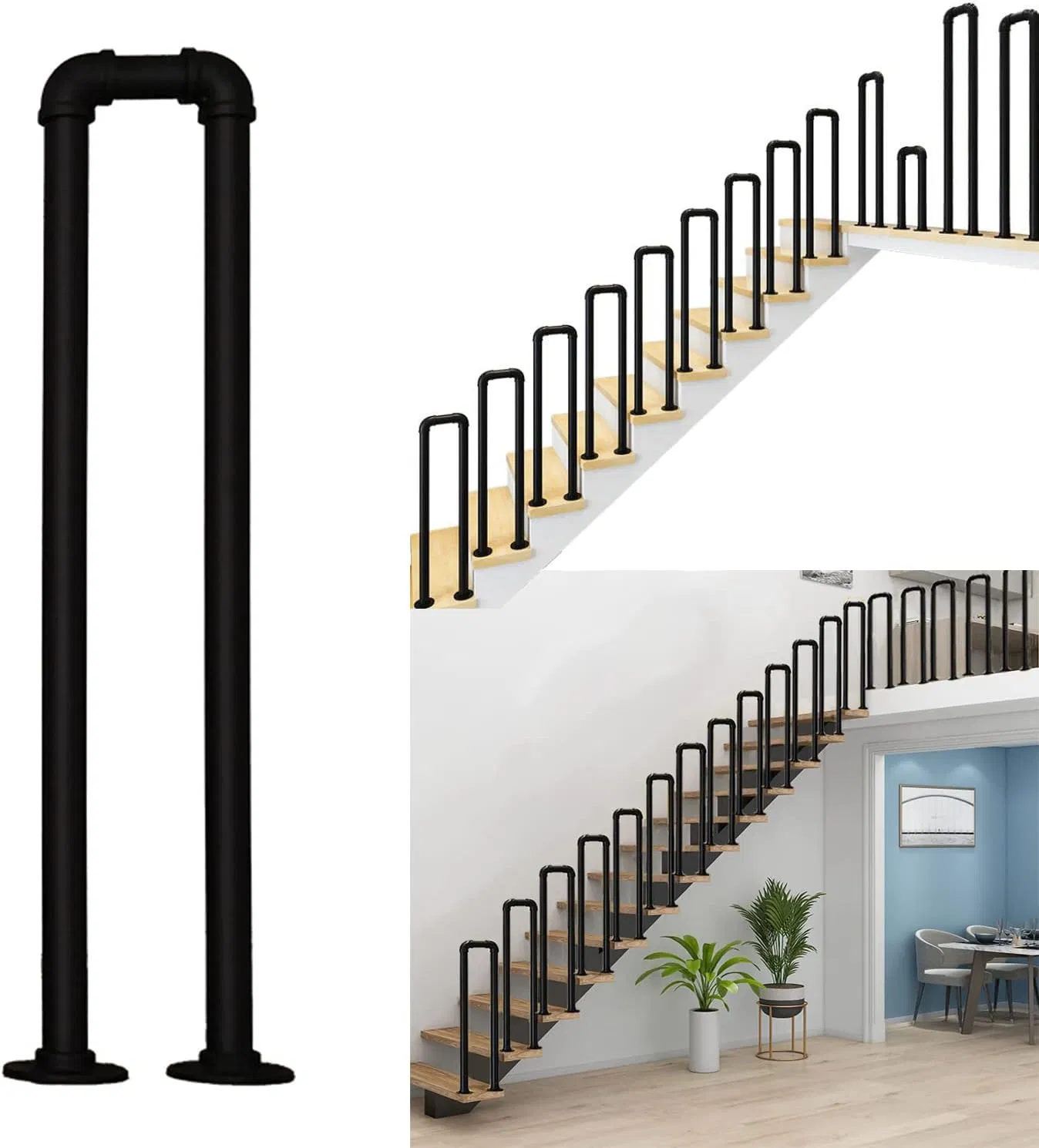Industrial Malleable Iron Hand U-Shaped Railing Pipe U Handrail for Stairs Porch Garden Loft Corridor Indoor Outdoor