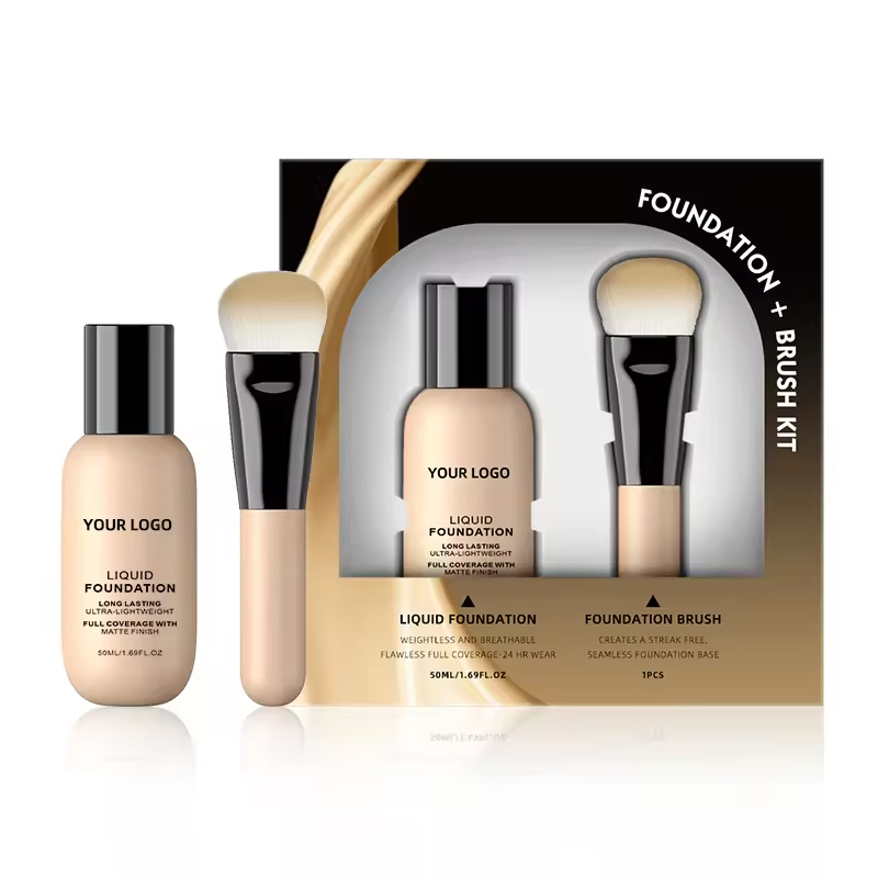 Cosmetics OEM Makeup Set Foundation and Foundation Brush 2 in 1 Set Private Label Liquid Foundation Professional Makeup Manufacturers
