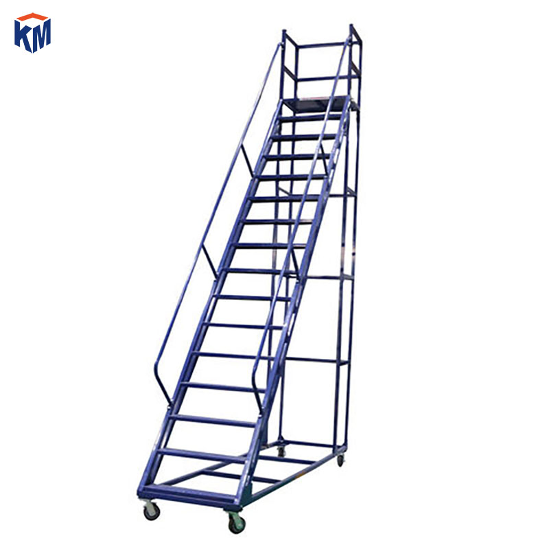 Warehouse Climbing Ladder Mobile Platform Supermarket Shelf with Fence to Pick up Goods Carbon Steel Industrial Climbing Car Pulley Working Ladder