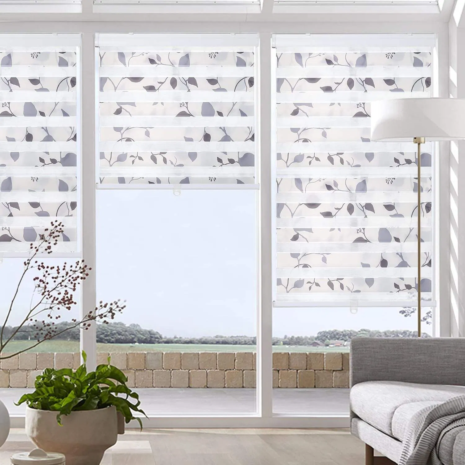DIY Friendly Double Layer Roller Blinds - Adjustable Zebra Pattern for Modern Homes & Offices