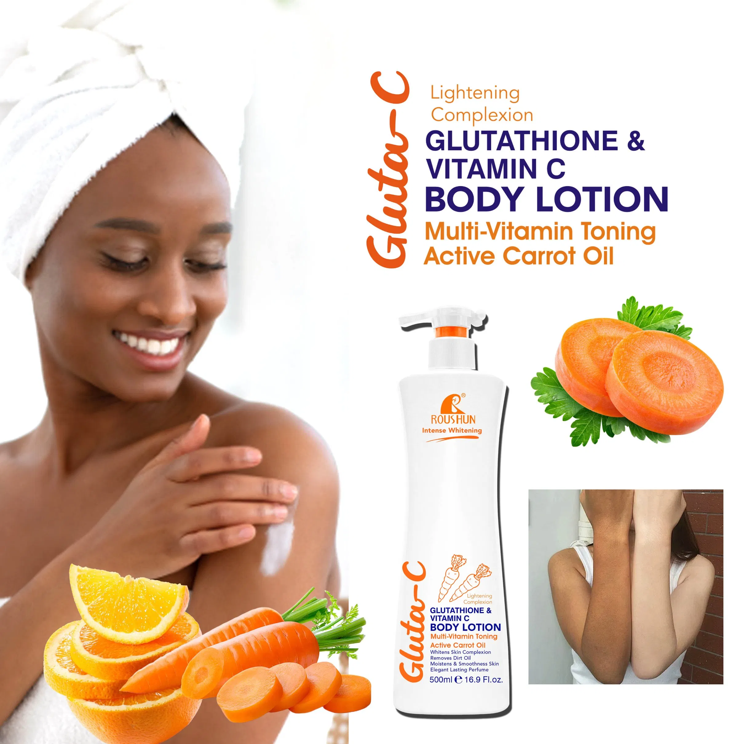Carrot Body Lotion Skin Hydration Whitening Customize Roushun 500ml