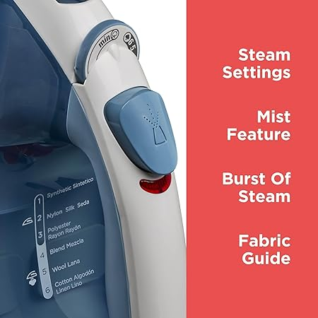 Easy Steam Compact Iron for Clothes, Automatic Shutoff, Nonstick Plate, Light Weight, 1200 Watts