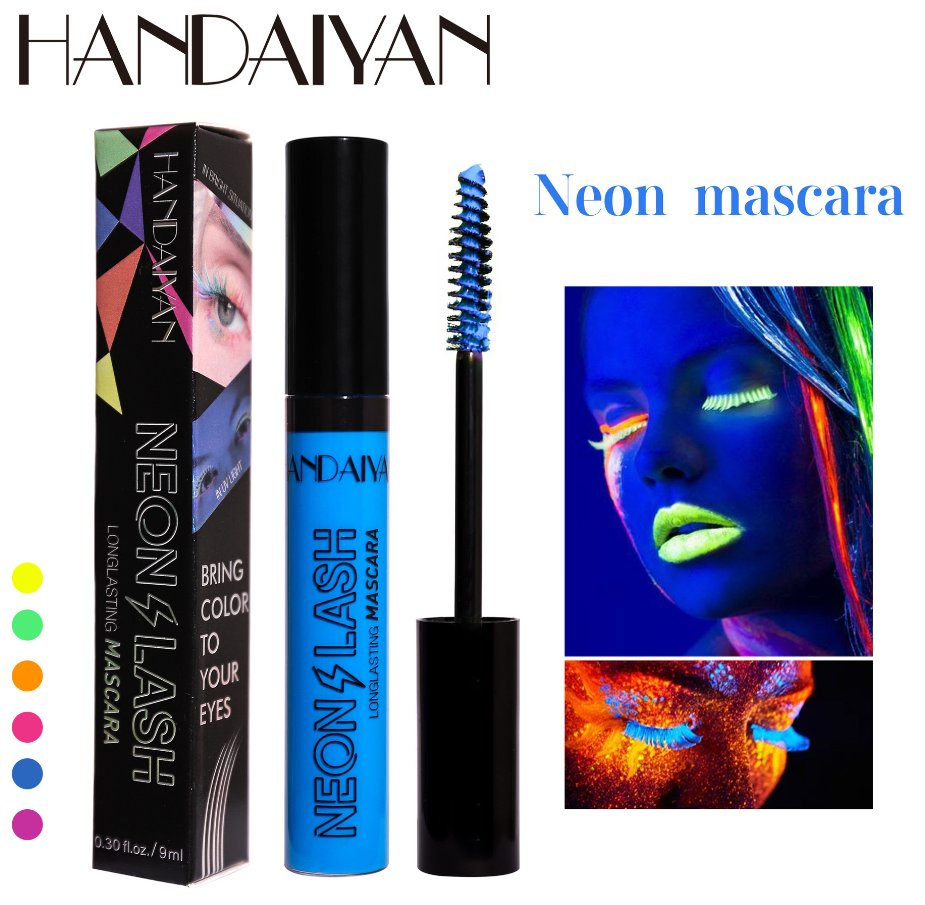 Online Wholesale in Stock Neon Light Fluorescent Colored Long Neon Lasting Purple Mascara Cream Halloween Neon Ultraviolet Illumination Mascara