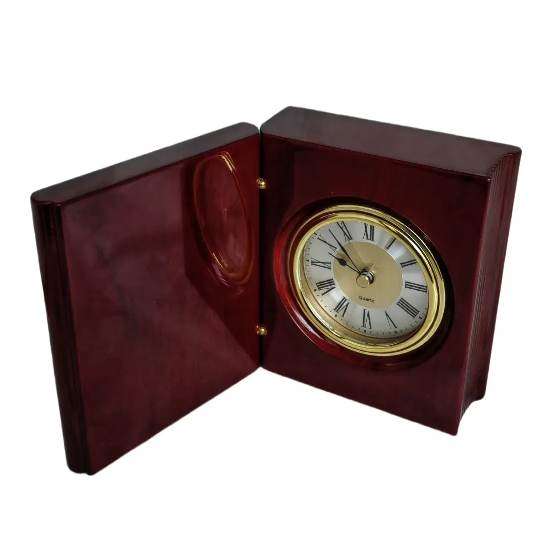 High Gloss Finish Wood Desk Book Shape Clock