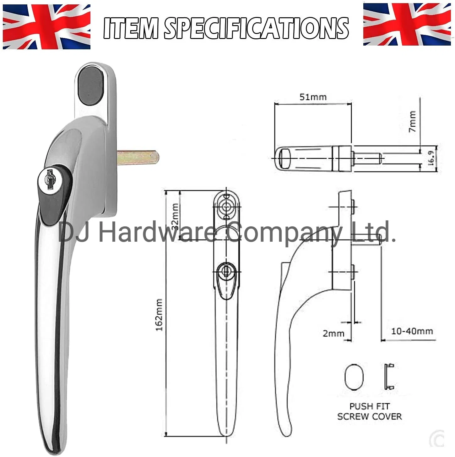 2 Heather UK Silver Childproof Chrome UPVC Replacement Window Handle Double Glazing Universal Inline Lockable Lock