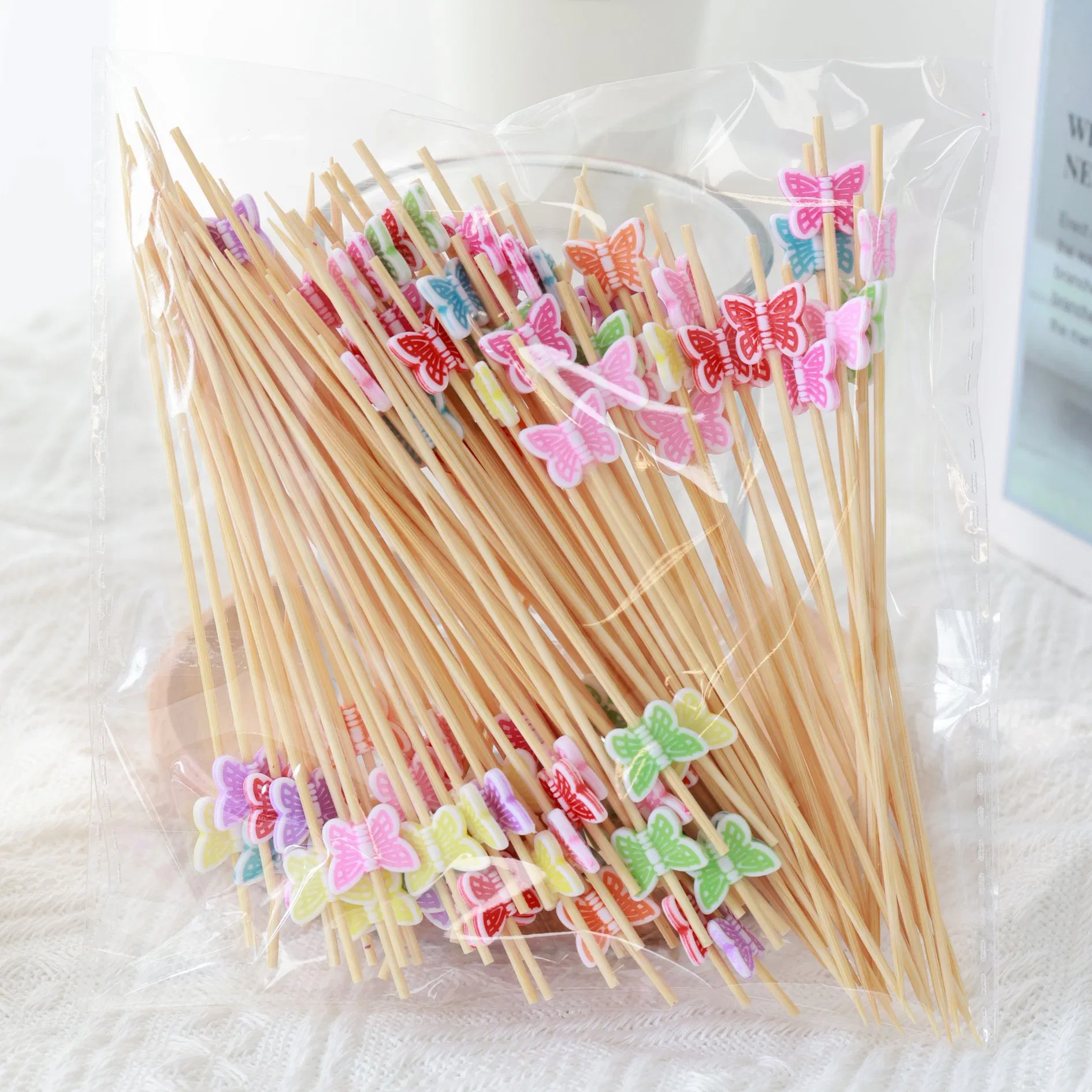 Wholesale 100PCS/Bag 12cm Bamboo Sticks Colorful Ball Fruit Cake Snack Bamboo Sticks for BBQ Tools