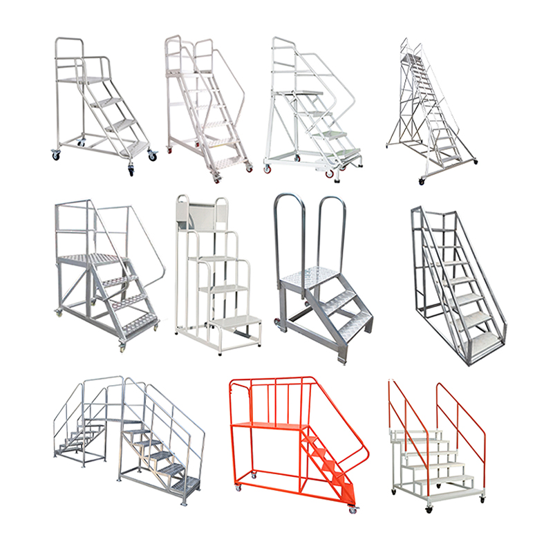 Warehouse Assembly Mobile Safety Step with Handrail Ladders Industrial Work Platform Ladder