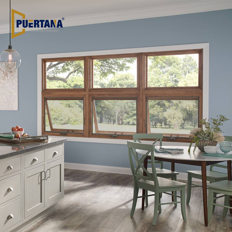 Red Oak Wood Classic Crank out Casement Window Aluminium Frame with Simulated Bars Windows