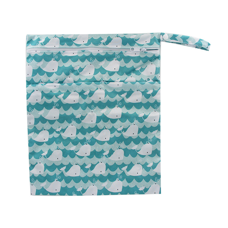 Diaper Bags in Stock, Double-Zipper Printed Waterproof Baby Diaper Bags, Dry and Wet Baby Diaper Bags