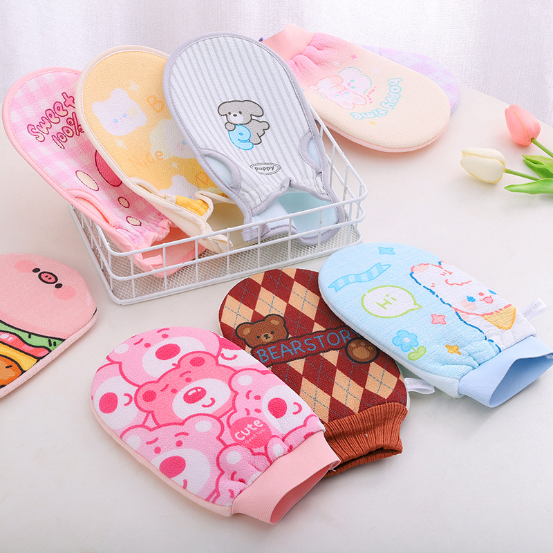 Cute Cartoon Bath Gloves Strong Rub Mud Gloves Bath Rub Back Towel