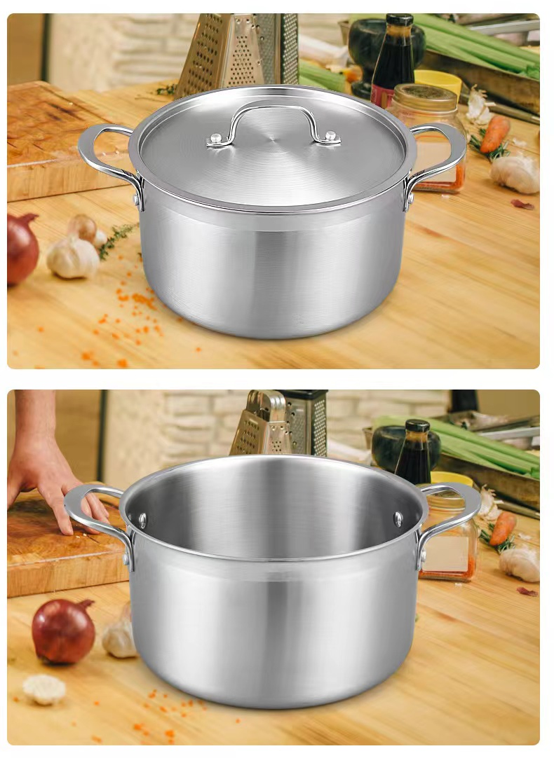 Thickened Stainless Steel Kitchen Cooking Double-Bottom Double-Ear Steamer Induction Cooker Pot