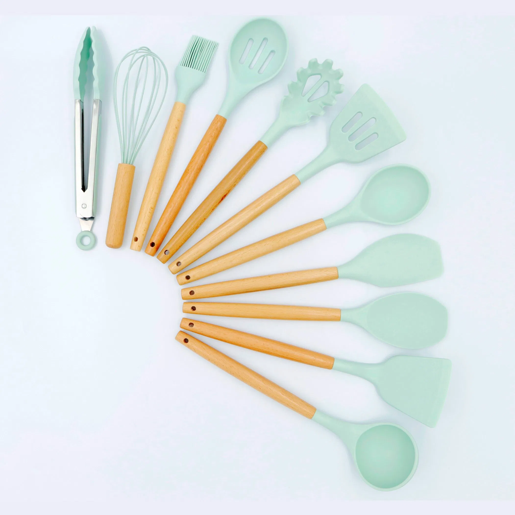 Wholesale Kitchen Utensils Wooden Handles Silicone 12 Pieces Kitchenware
