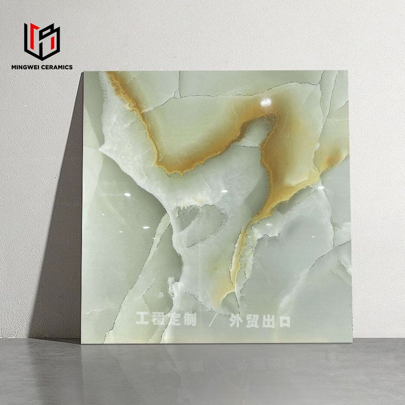 Modern Design Glossy Rock Stone Dark Grey and Brown Marble Look Golden Line Porcelain Tile