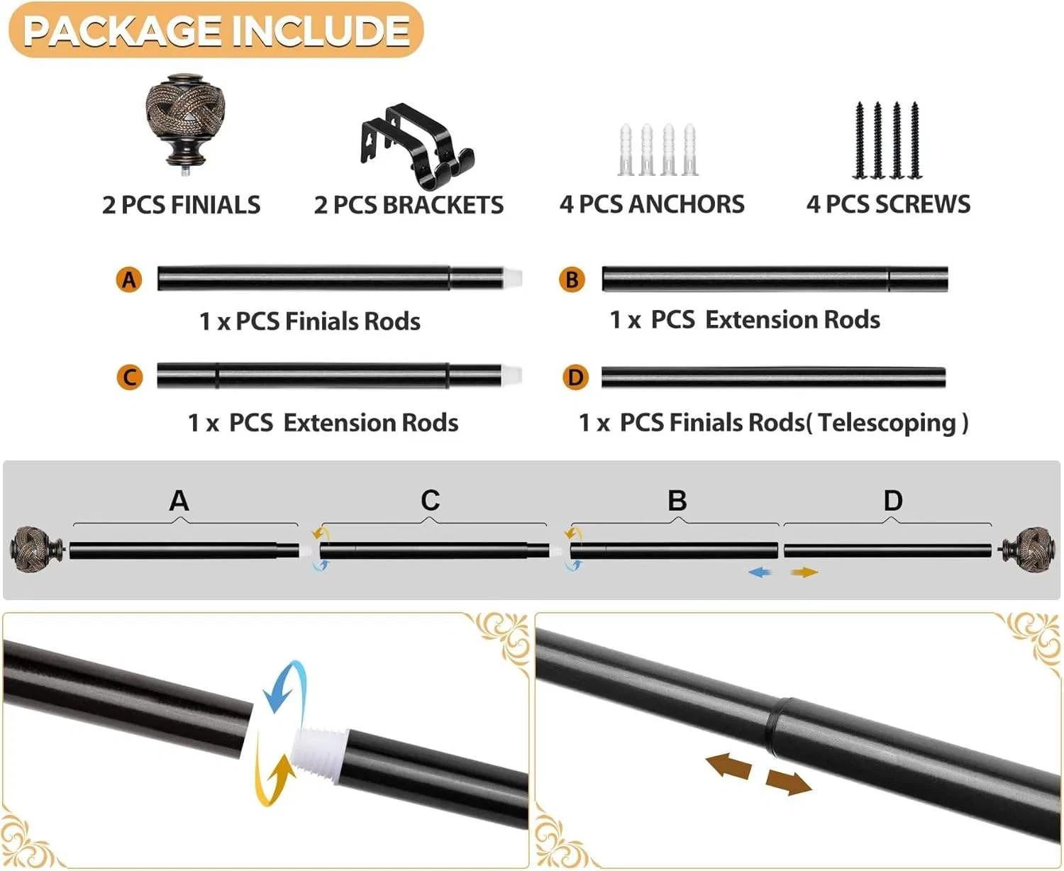 Wholesale Curtain Rod Telescoping Splicing Curtain Rods for Windows Curtains