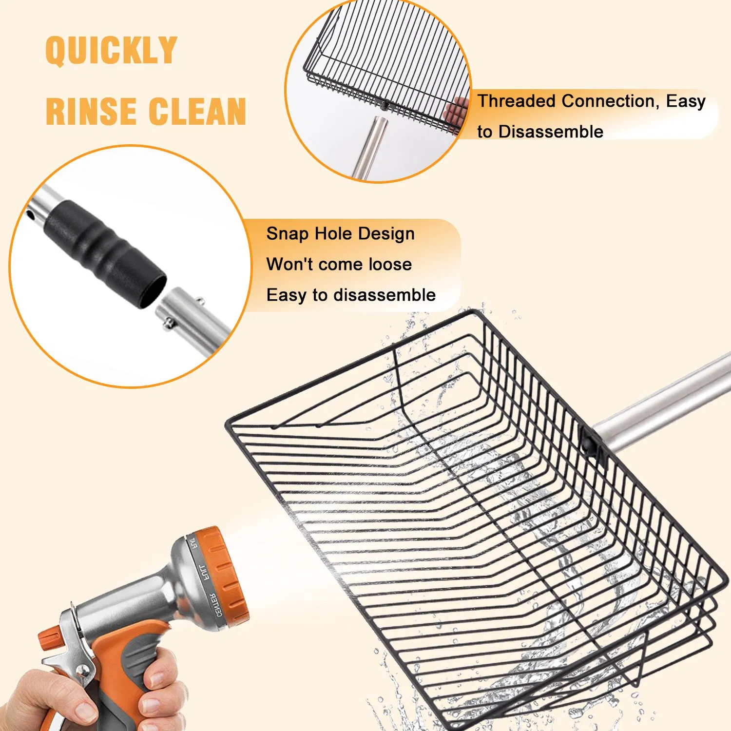 Chicken Pooper Scooper & Sifting Shovel with 4-Stage Adjustable Handle Litter Scoop for Chicken Coop Cleaning