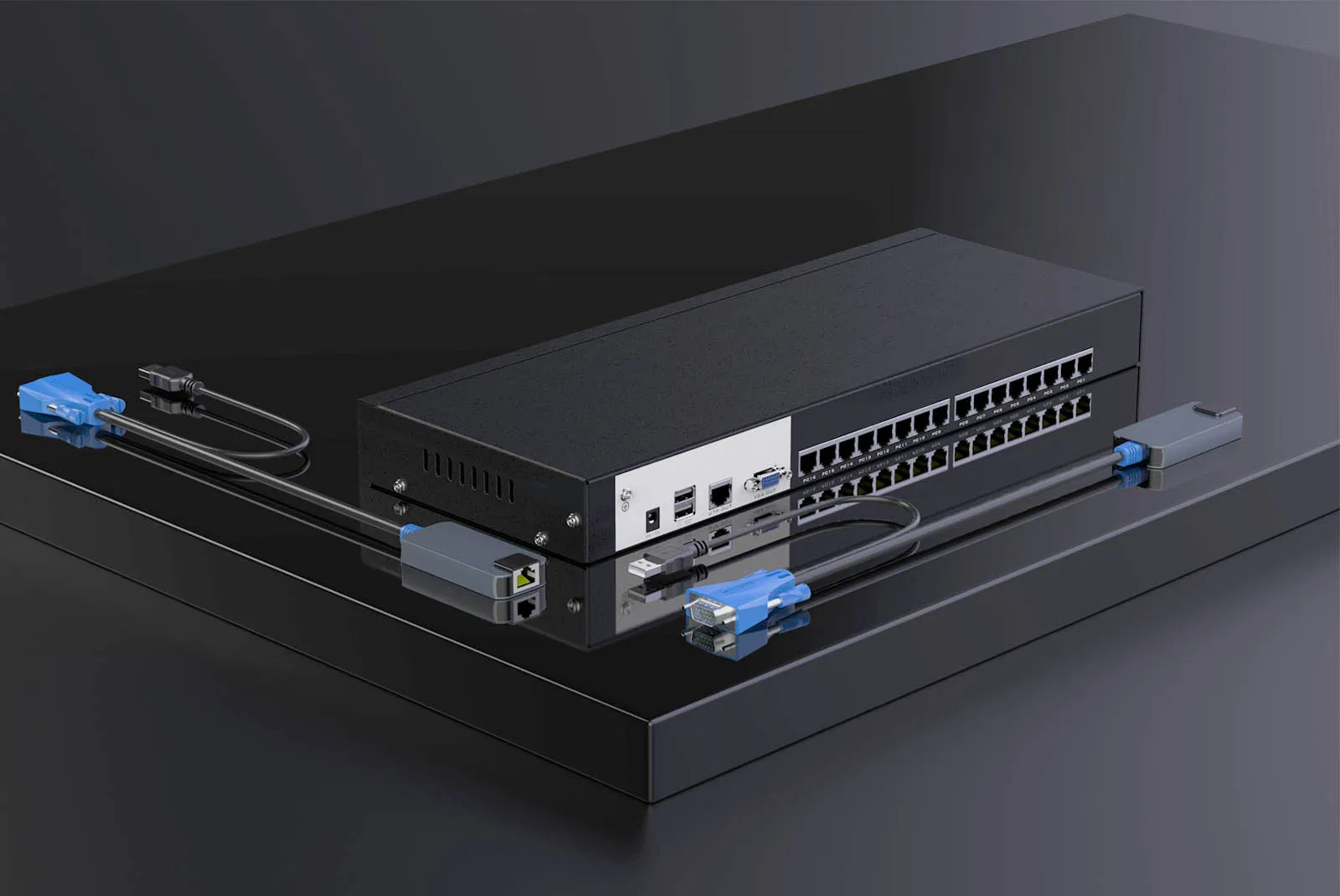 32-портовый KVM-коммутатор Caratar по Ethernet с адаптерами VGA-RJ45