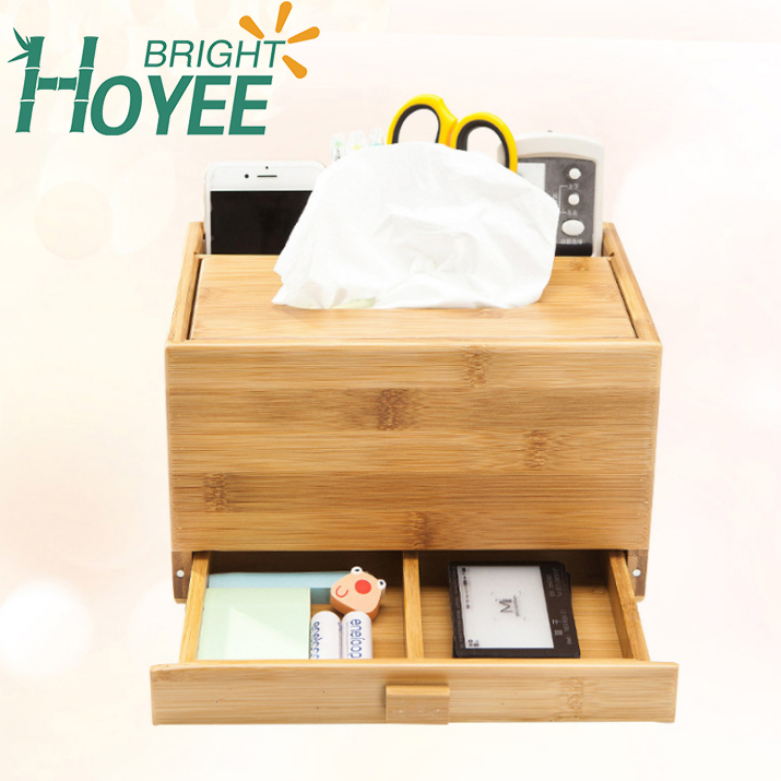 Eco-Friendly Multifunction Desktop Organizer Box Tissue Box with Drawers Pen Pencil Holder Phone Holder