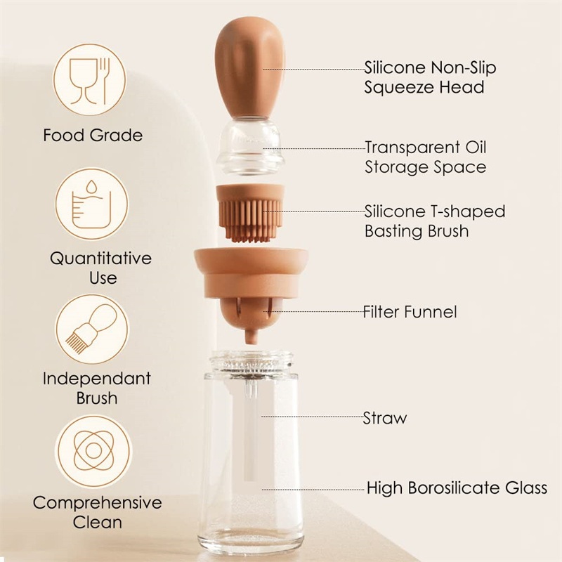 180ml Cooking Glass Olive Oil Dispenser Bottle for Kitchen with Dropper Measuring Silicone Brush