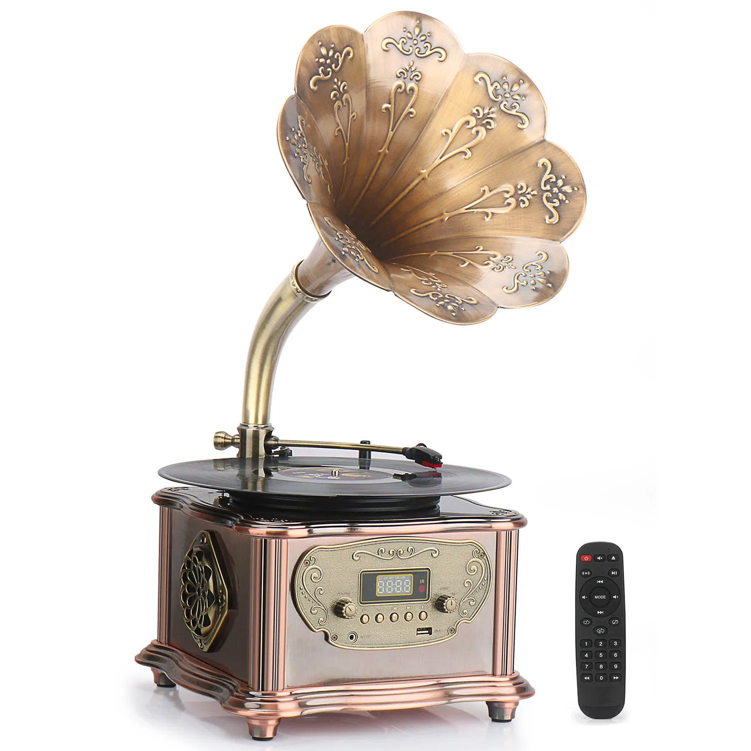 Multi Functional Bluetooth Stereo Retro Features Vinyl Phonograph Gramophone Vinyl Record Player Home Decoration Gift Turntable Player for Friend and Parents