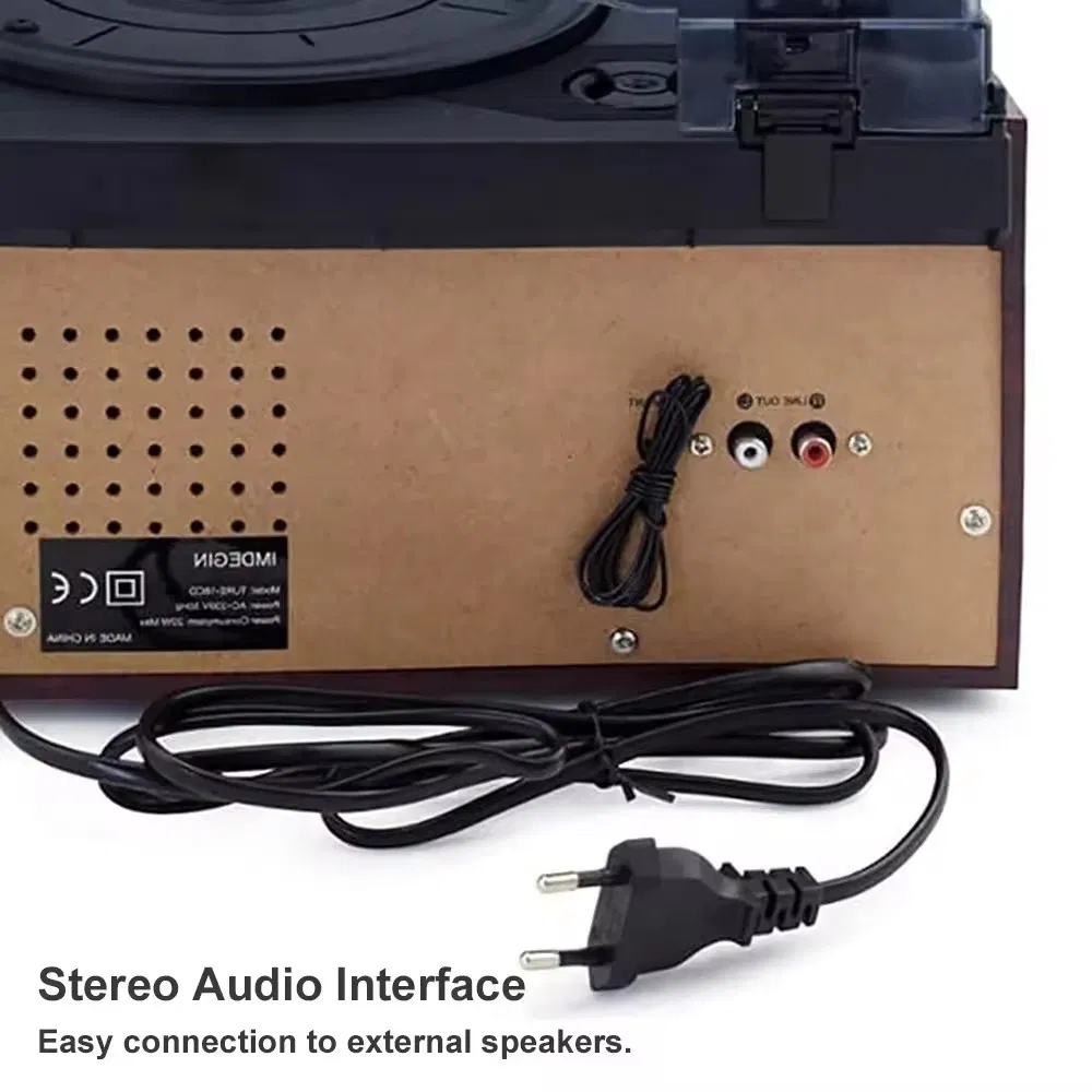 Portable Belt Driven Vintage Bluetooth Vinyl Turntable Stereo Record Players Gramophone Phonograph with FM Radio Function