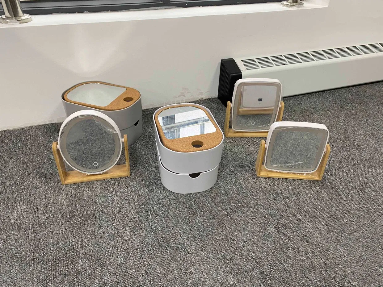 LED Bamboo Table Mirror Make up Stand Mirror