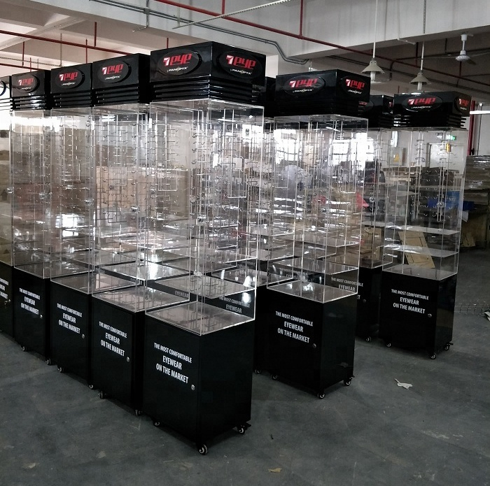 Rotary Acrylic Sunglass Eyewear Display Stand LED Spinning Wooden Display OEM Factory