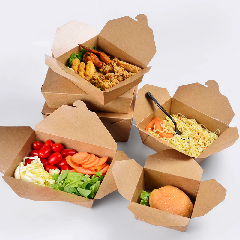 Custom Disposable Restaurant Togo Container Take Away Lunch Packing Boxes for Fast Food Grade Kraft Paper Packaging Box