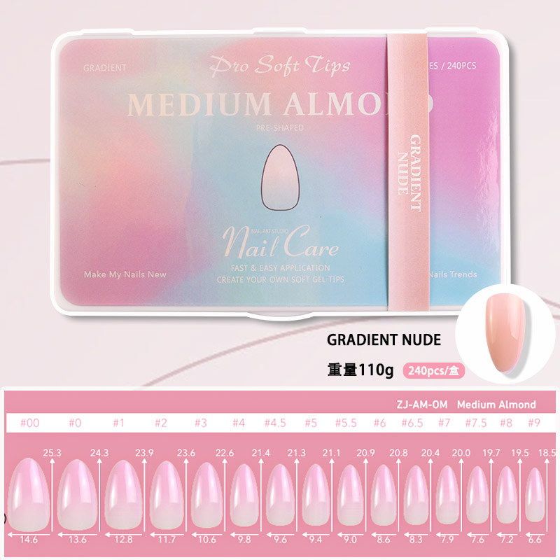 Nail Supplier Tips Acrylic Medium Almond Gradient Light Pink False Nails for Nail Art