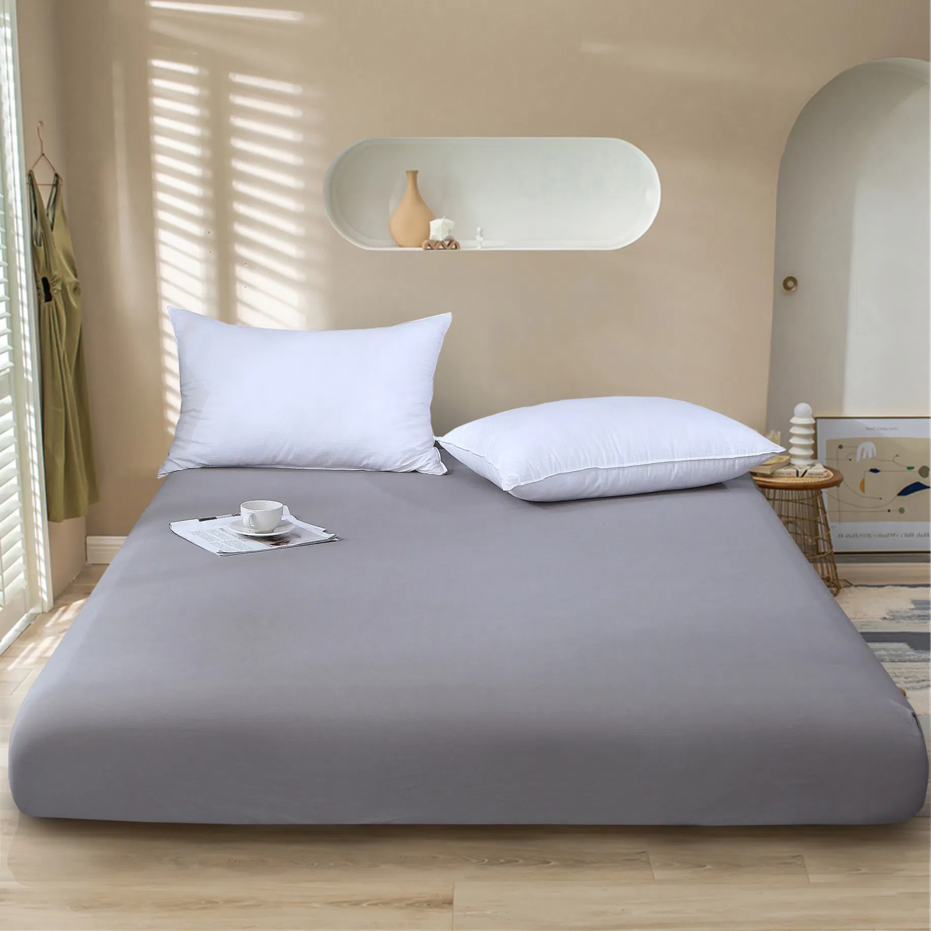 100% Cotton White with Grey Embroidery Bedding Set