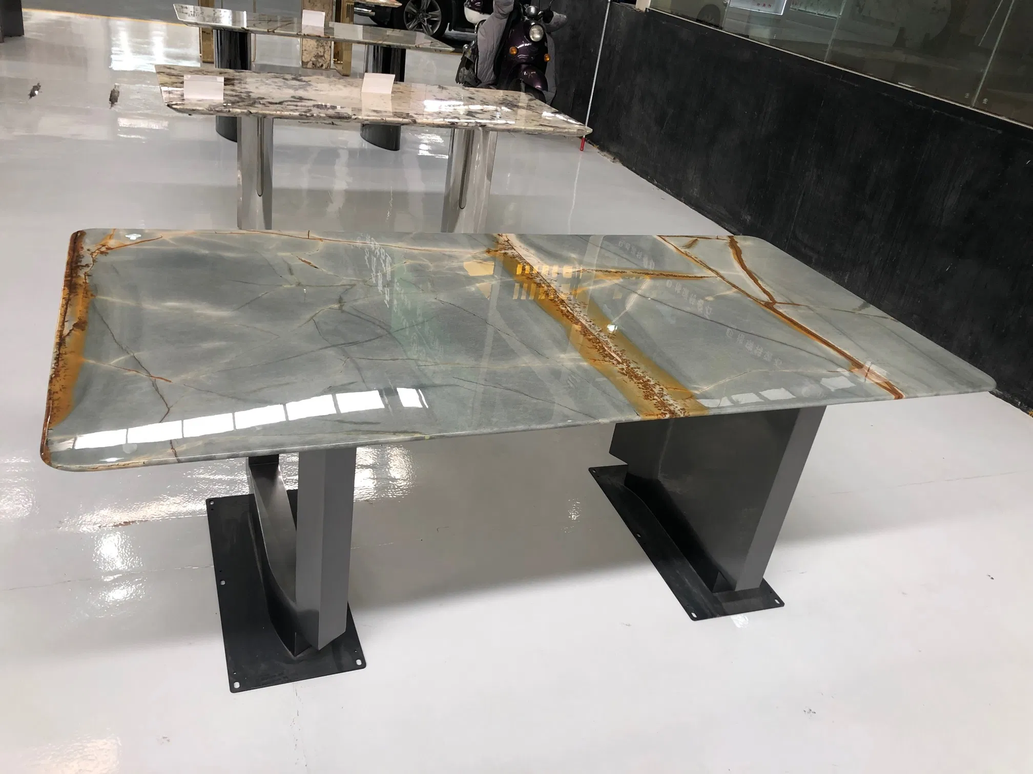 Luxury Rectangular Blue Roma Quartzite Dining/Coffee/Side Table with Stainless Steel Leg
