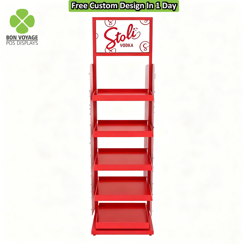 Floor Standing Custom Retail Wine Spirits Liquor Bottles Display Rack