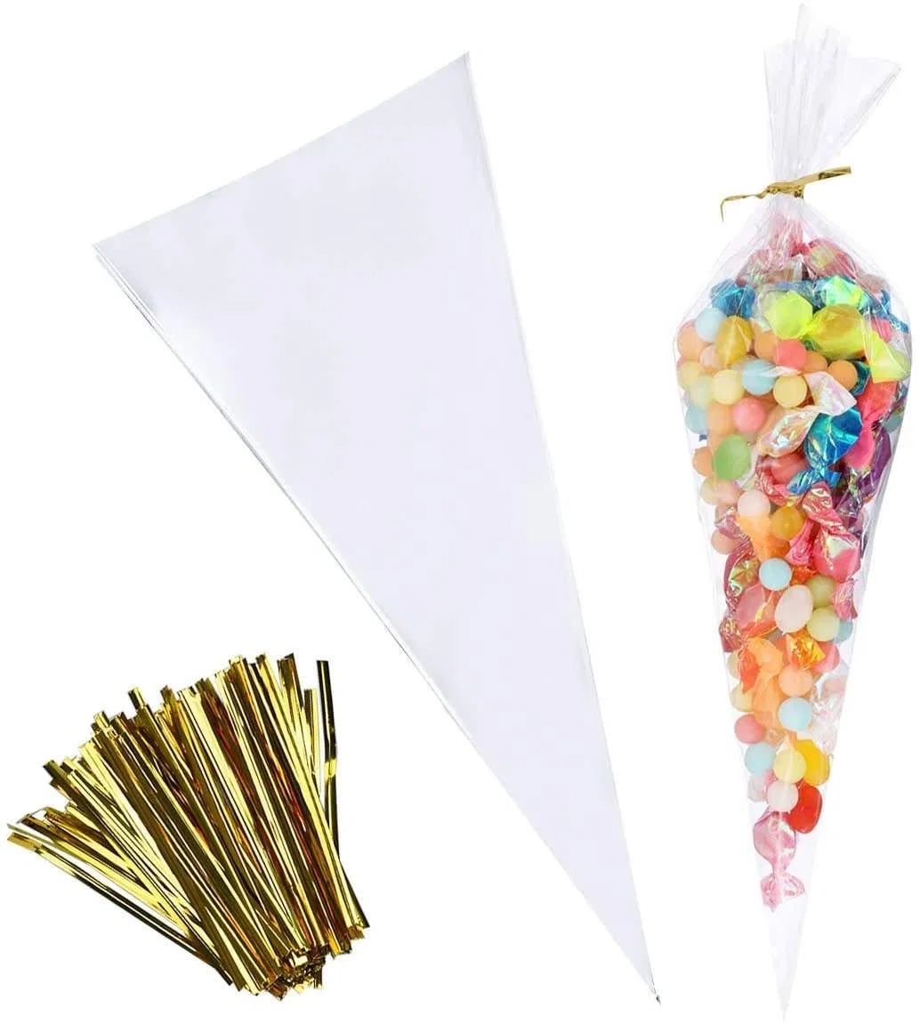 Eco Friendly Clear Plastic Cellophane Cone Bag for Candy