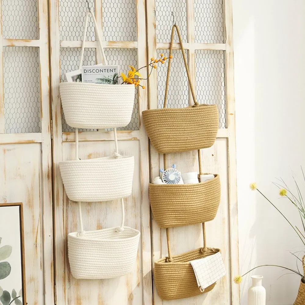 Rope Over Door Basket 3 Tier Wall Hanging Basket for Storage Wbb28328