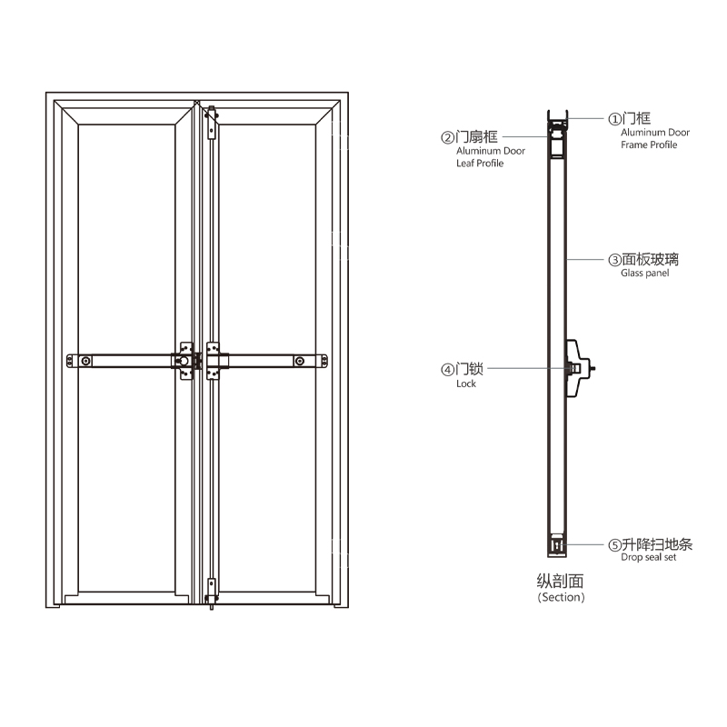 Emergency Escape Panic Device Steel Metal Glass Door Fire Rated Door