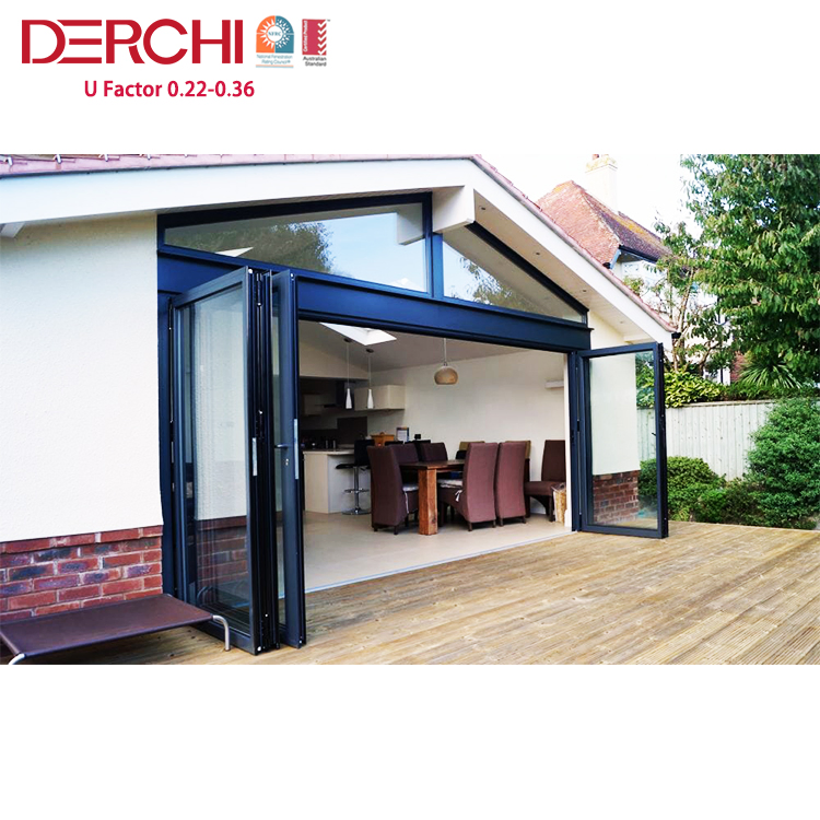 Hurricane Proof Glass Folding Door Design Exterior Balcony Patio Double Glass Aluminium Bifold Sliding Doors