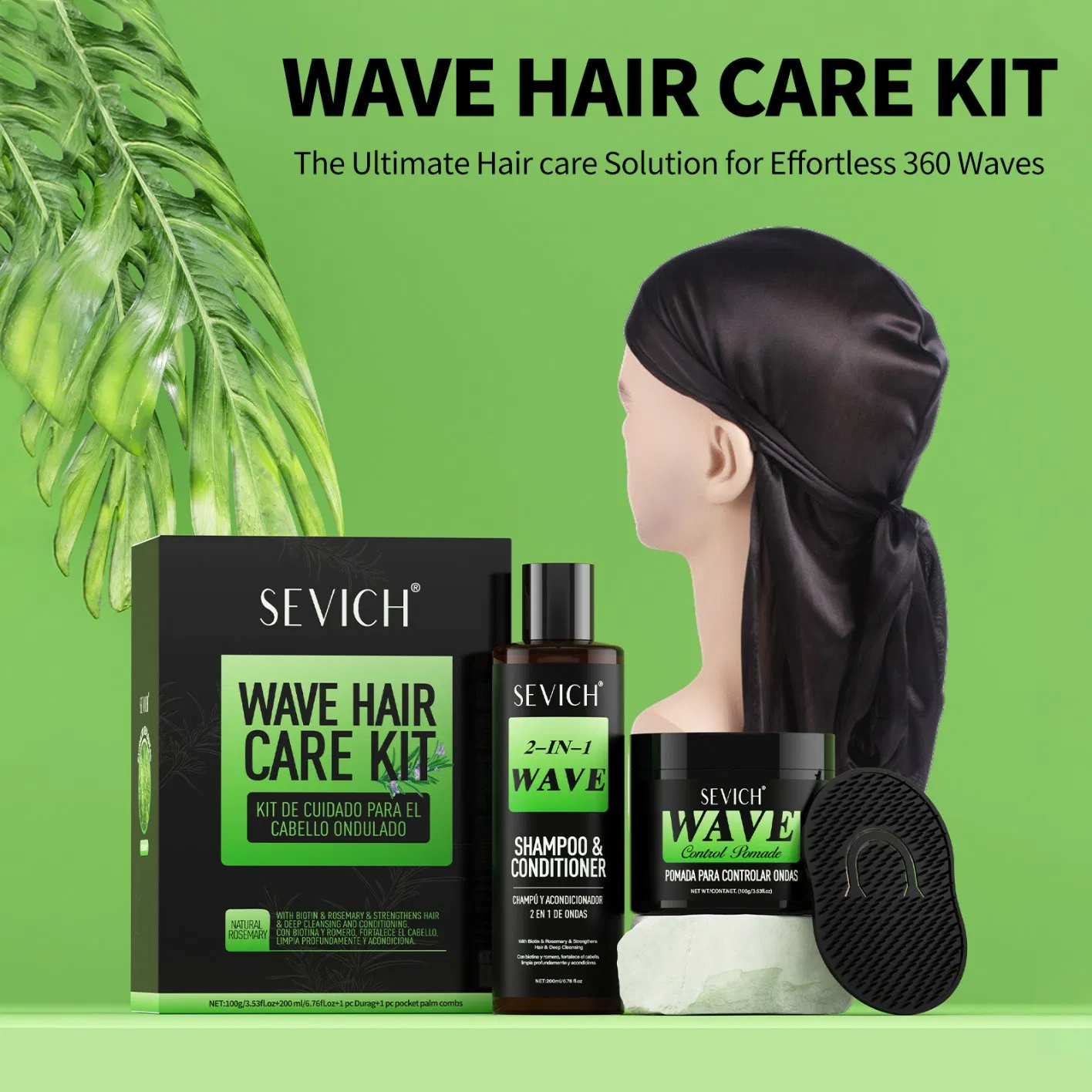 Luxury Hair Care Styling Set Private Label Rosemary Oil Texture 360 Wave Hair Shampoo & Pomade Wax for Men