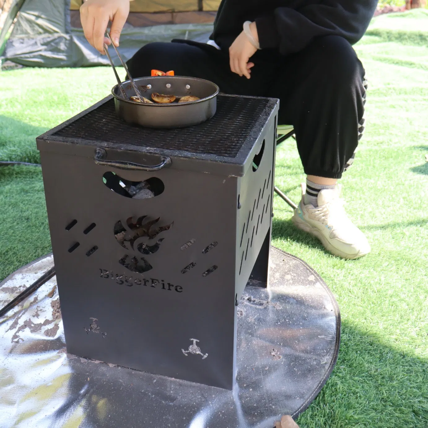 Rectangular Mini Portable Metal Firepits Bowl Outdoor Patio Garden Camping Wood Burning Fire Pit with BBQ Grill