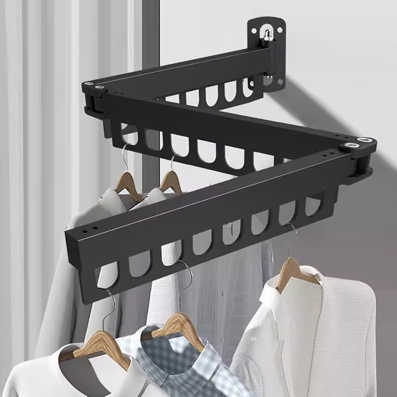 Sanipro Indoor/Outdoor Wall Mounted Tri-Fold Space-Saving Collapsible Laundry Hanger Retractable Folding Clothes Drying Rack