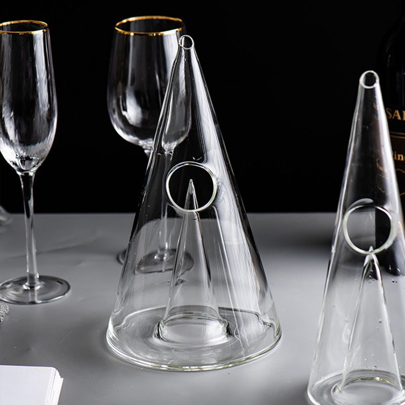 Hand Made Triangular Pyramid Shape Red Wine Decanter Glass