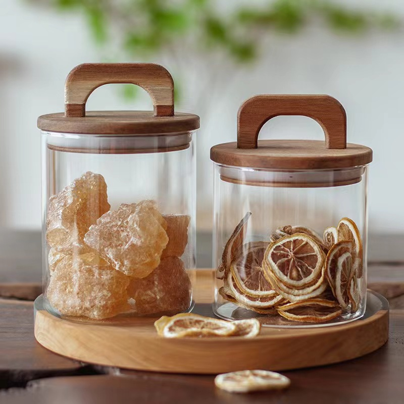 Kitchenware Glass Storage Jar with Wood Lid