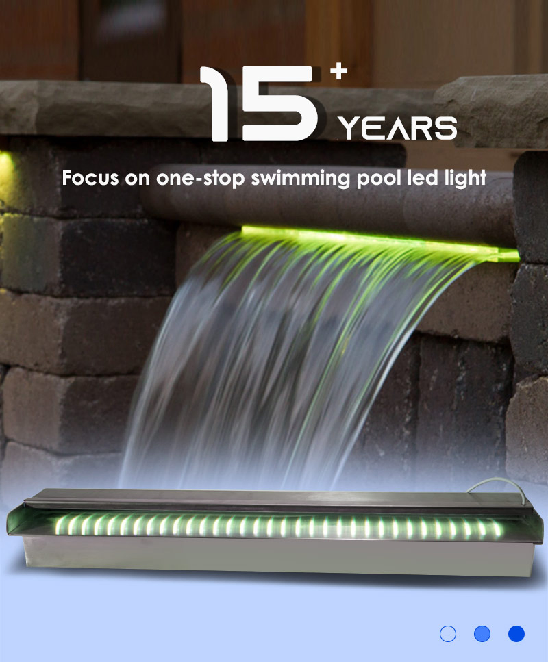 China Factory Swimming Pool Waterfall Water Descent Wall Fountain with Color Changing LED Light