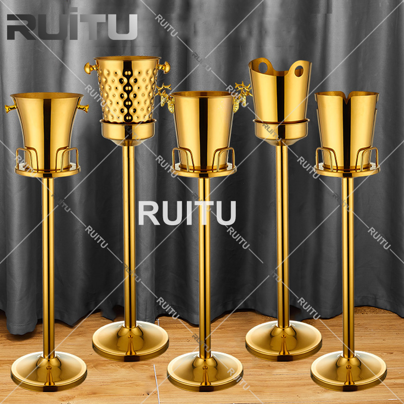 Event Night Club Dining Drink Bottle Wine Beer Display Cooler Service Cafeteria BBQ Hotel Gold Cold Champagne Ice Bucket with Stand