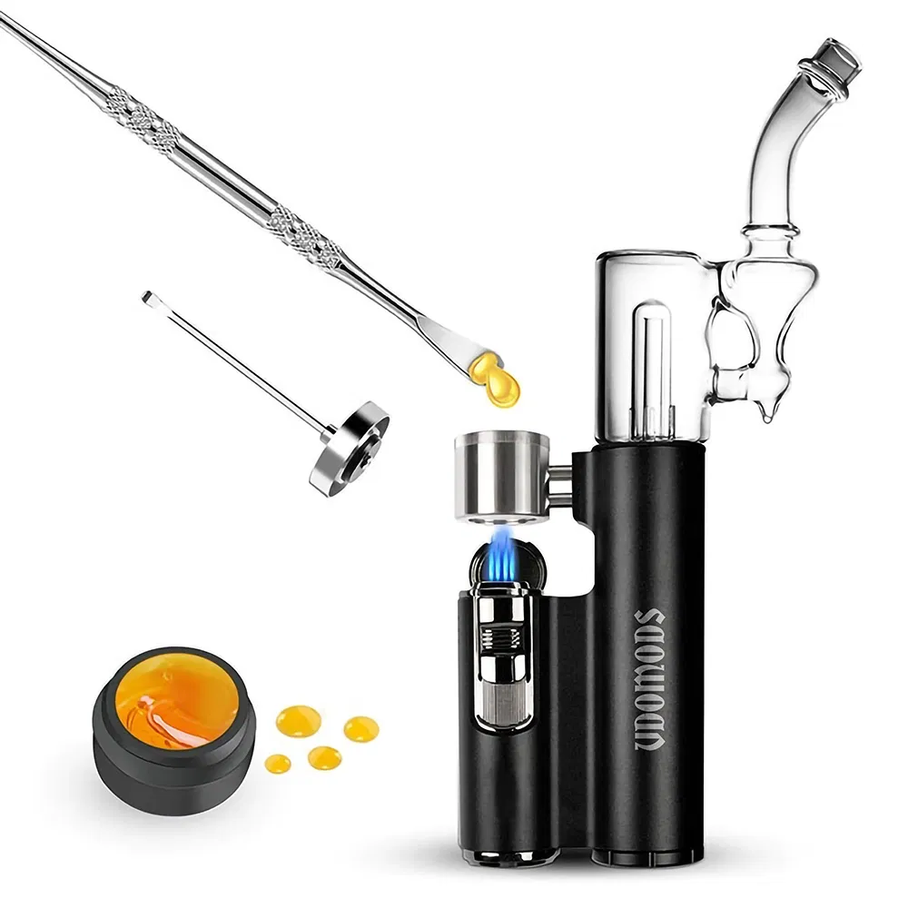 Concentrate Wax Glass Smoke Water Pipe Built-in Lighter for DAB Rig